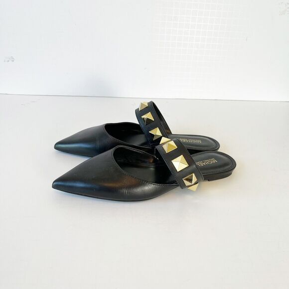 Michael Kors Wren Studded Slip On Leather Flats Black Pointed Toe Women’s Size 6 - Picture 5 of 13